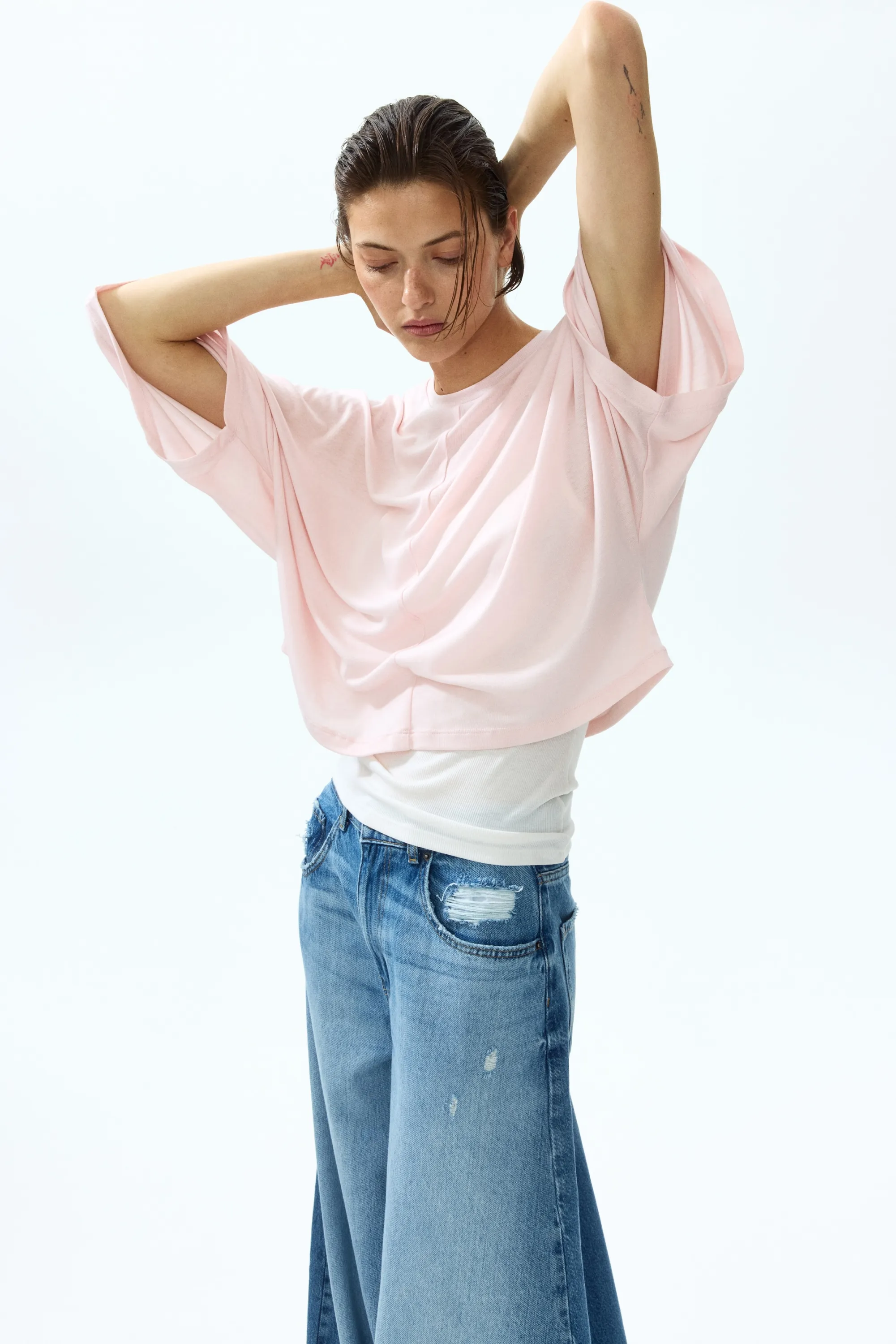 T-shirt à manches chauve-souris - Rose clair