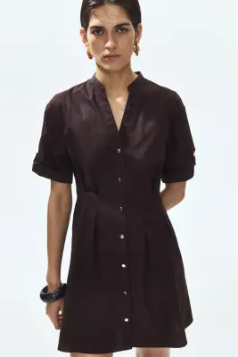 Robe chemise cintrée - Marron foncé — photo 2