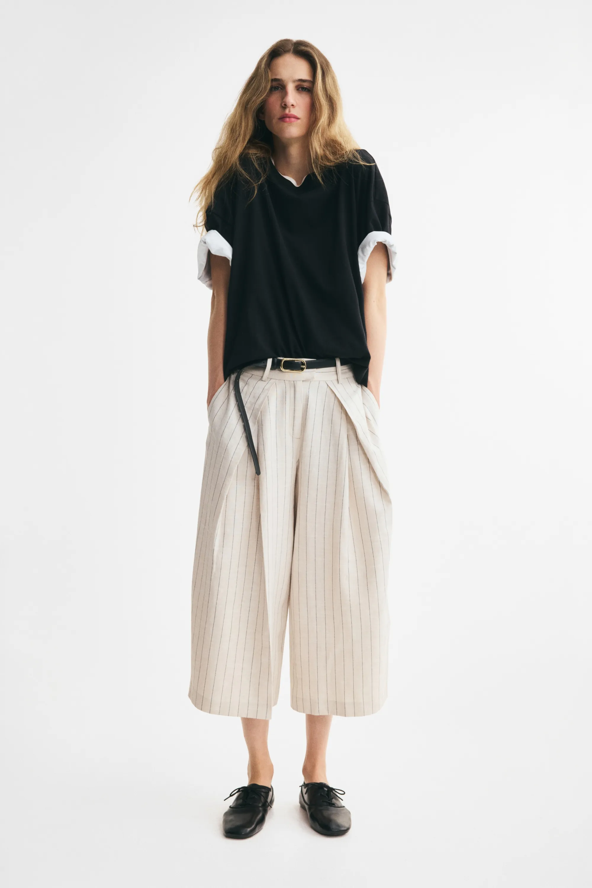 Jupe-culotte avec détails croisés - Beige clair/rayures tennis
