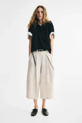 Jupe-culotte avec détails croisés - Beige clair/rayures tennis — photo 1