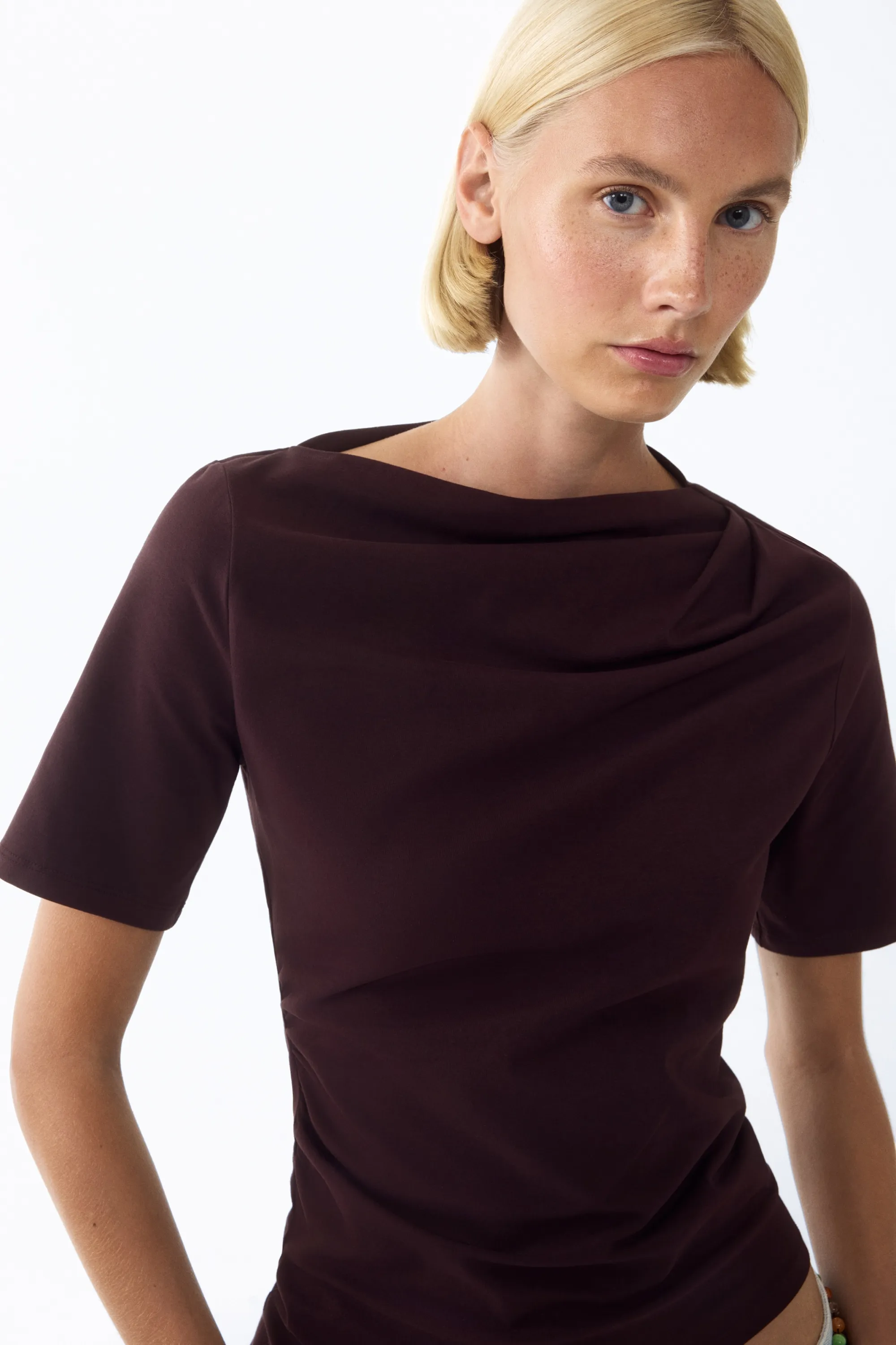 Top asymétrique à effet drapé - Marron foncé