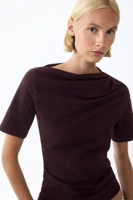 Top asymétrique à effet drapé - Marron foncé — photo 1