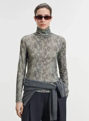 T-shirt en coton et cachemire imprimé serpent