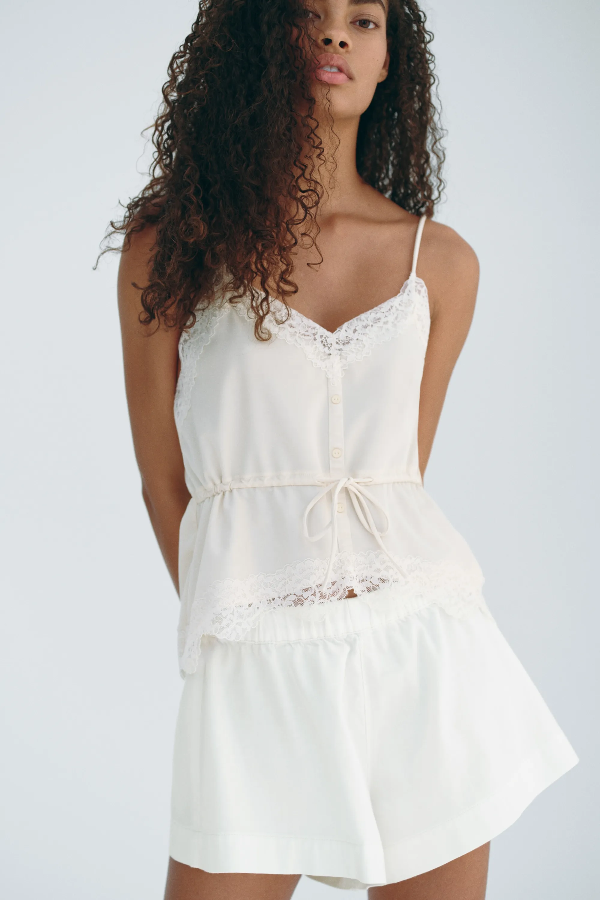 Short en denim avec taille élastique - Blanc