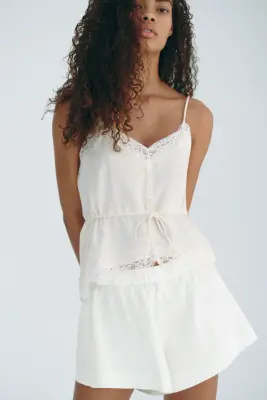 Short en denim avec taille élastique - Blanc — photo 1