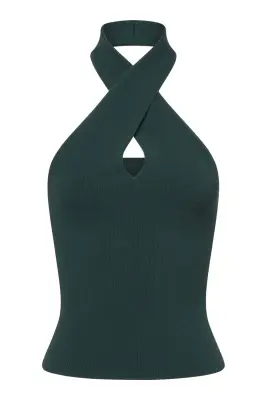 Amanda Halter Knit Top - Green — photo 2