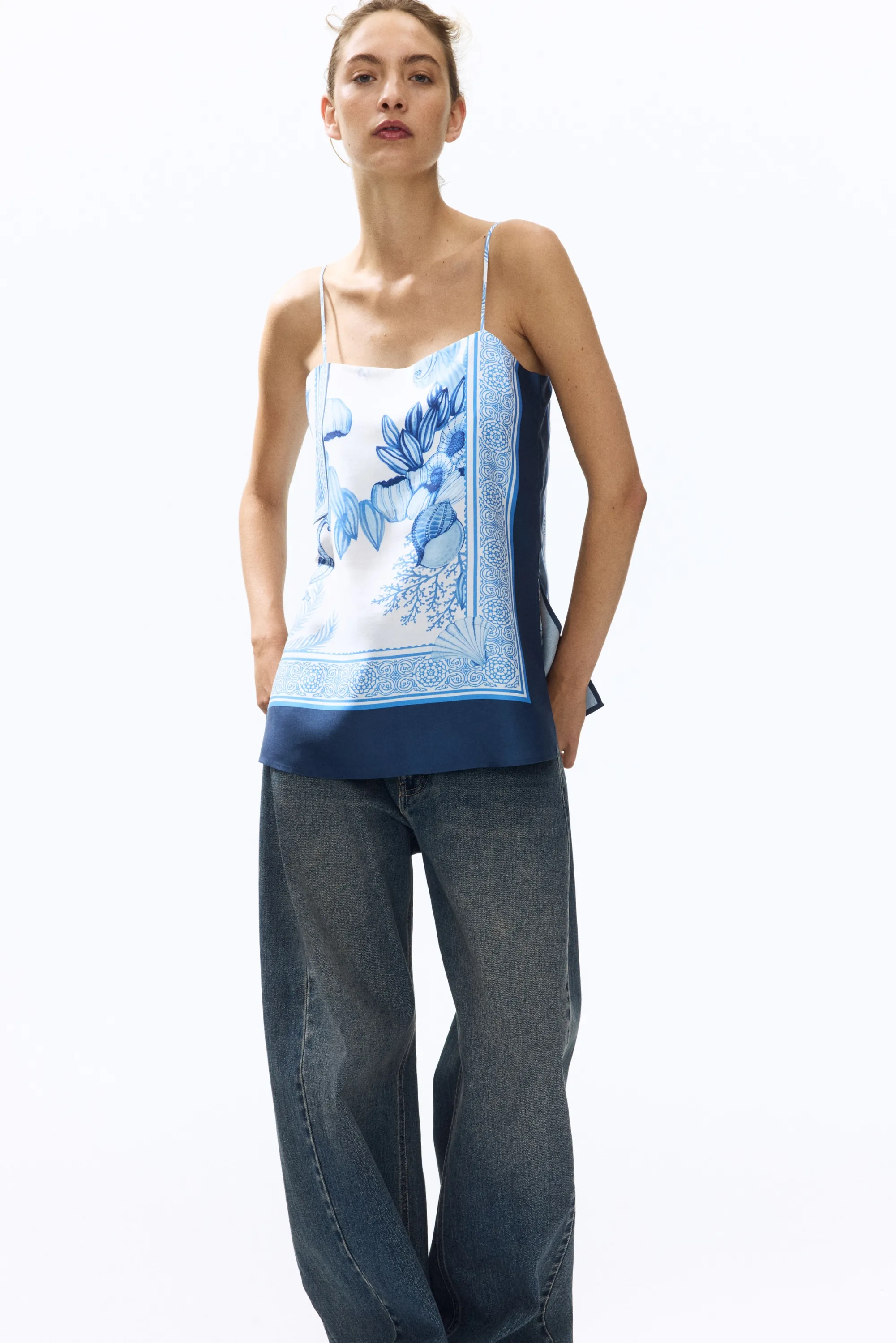Top à bretelles fines en lyocell - Bleu/motif