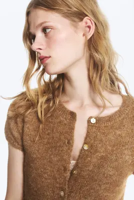 Cardigan en maille à manches courtes - Marron poudré — photo 2