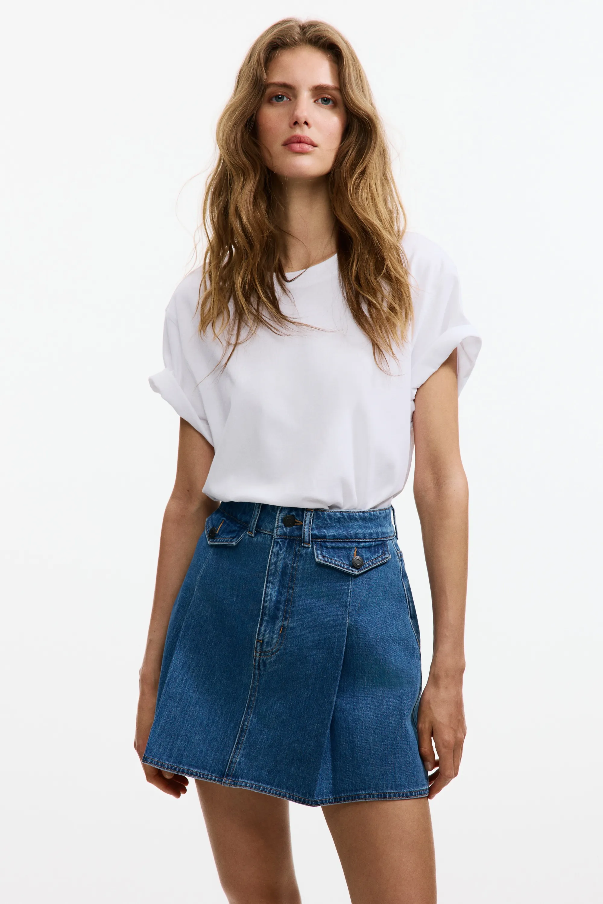 Jupe trapèze en denim - Bleu denim