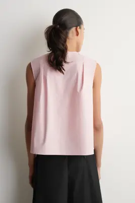 TOP SANS MANCHES PLISSÉ - ROSE — photo 4
