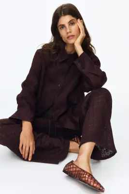 MAMA Pantalon à cordon en maille pointelle - Marron foncé — photo 2