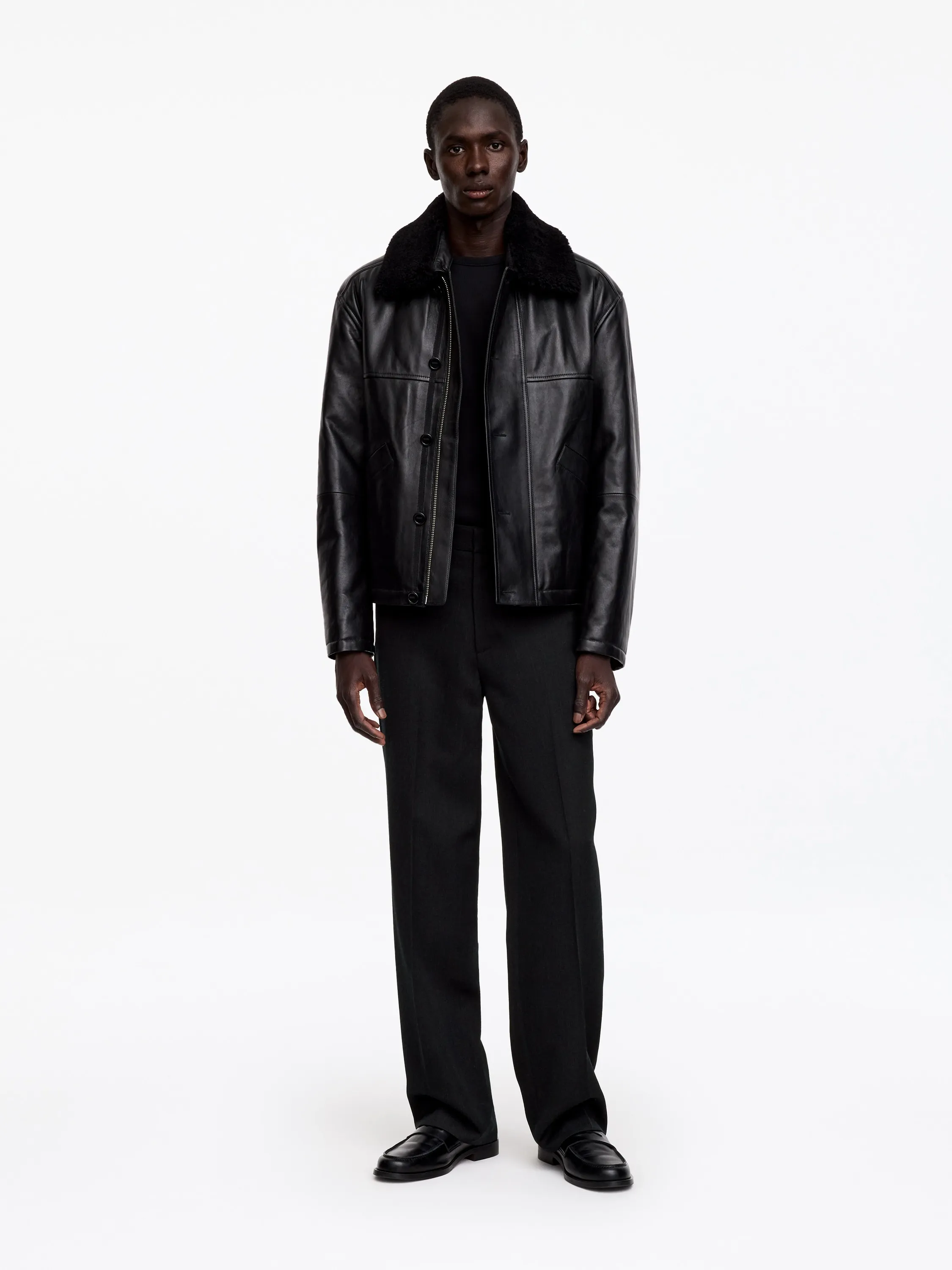Pantalon tailleur large en laine - Charbon