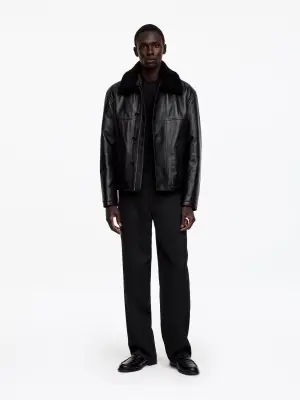 Pantalon tailleur large en laine - Charbon — photo 1