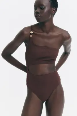 Maillot de bain paddé High Leg - Marron foncé — photo 1