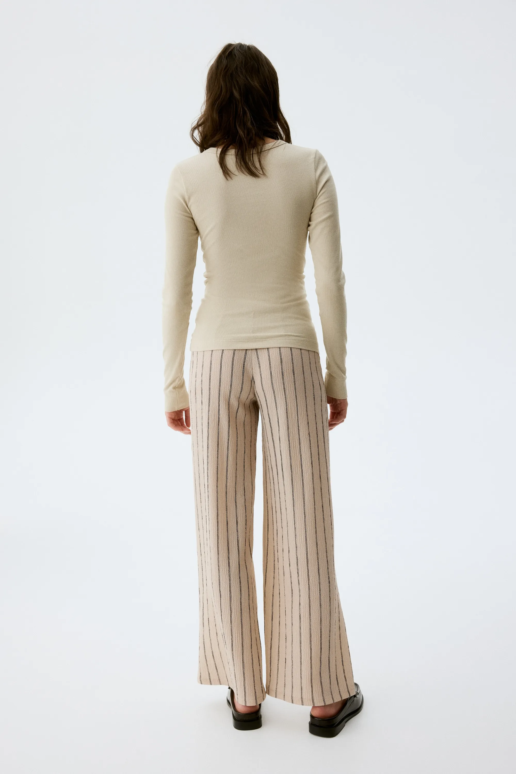 MAMA Pantalon large - Beige clair/rayé