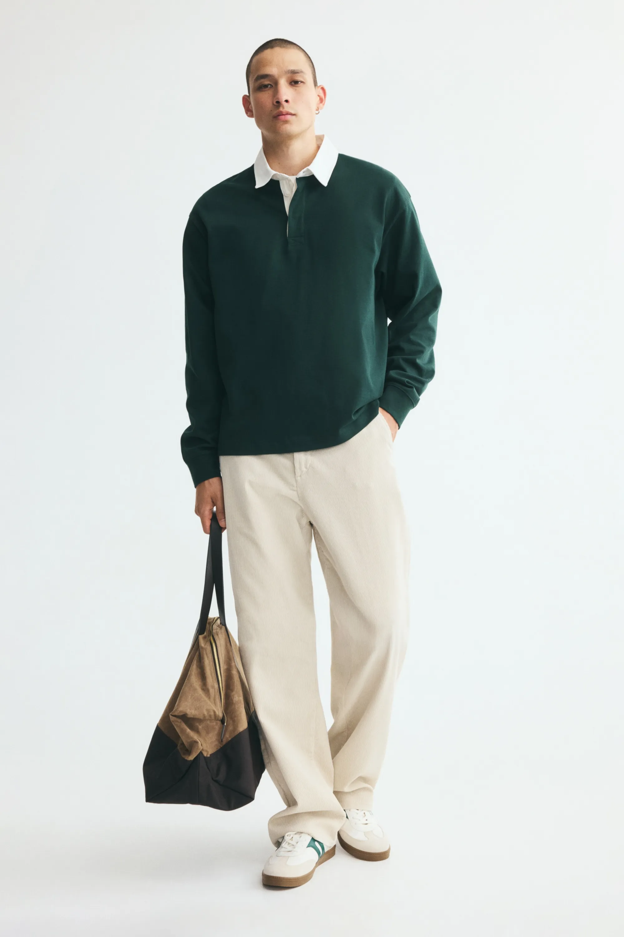Relaxed Fit Cotton rugby shirt - Vert/blanc