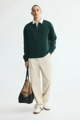 Relaxed Fit Cotton rugby shirt - Vert/blanc — photo 1