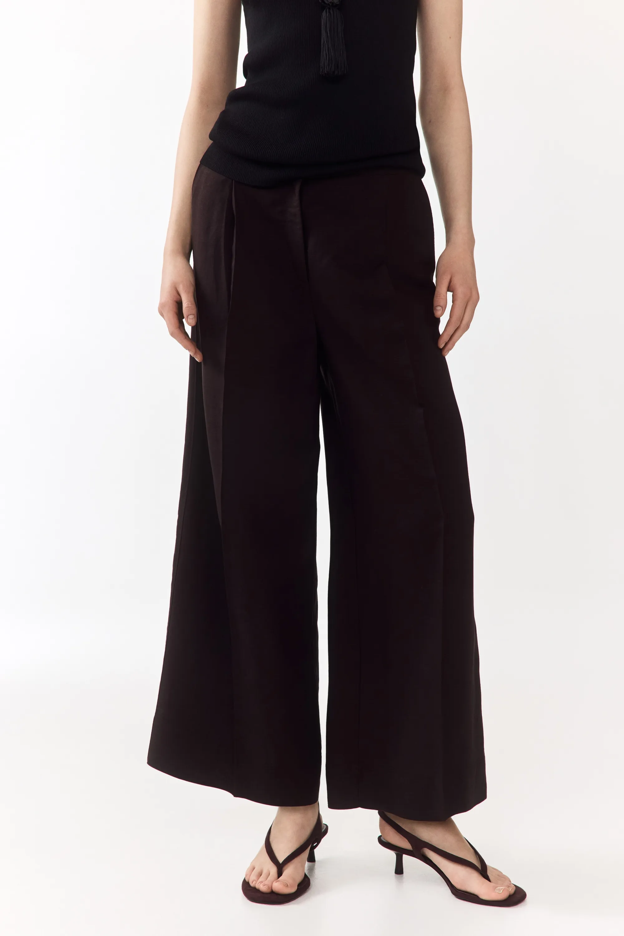 Pantalon 7/8 en lin mélangé - Violet prune foncé