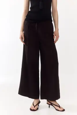 Pantalon 7/8 en lin mélangé - Violet prune foncé — photo 1