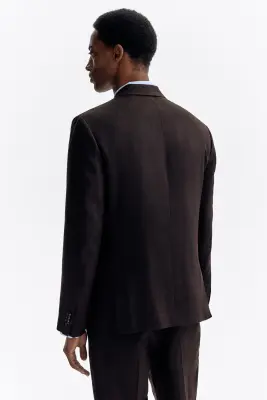 Veste Regular Fit en lin mélangé - Marron foncé — photo 3