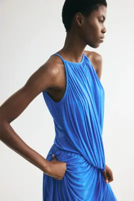Robe à effet drapé avec bretelles fines - Bleu vif — photo 2