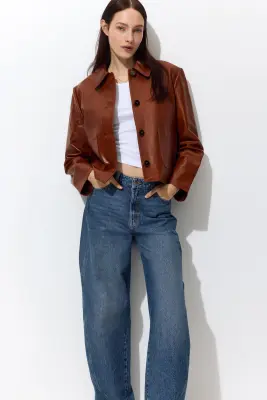 Veste en cuir - Marron — photo 1