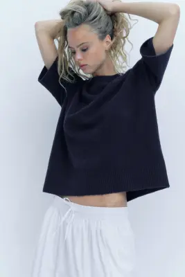 T-shirt en maille - Bleu marine — photo 1
