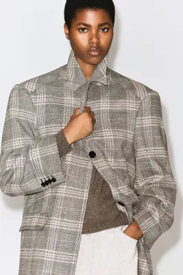 MANTEAU TAILLEUR LONG À CARREAUX - BEIGE / CARREAUX — photo 2