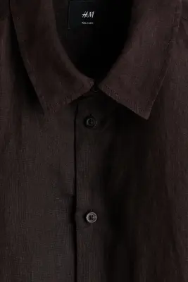 Chemise Relaxed Fit en lin - Marron foncé — photo 5