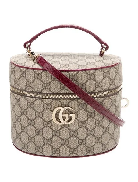 Trousse de toilette londra toile gg supreme beige ebene finition cuir bordeau cherry avec bandouliere