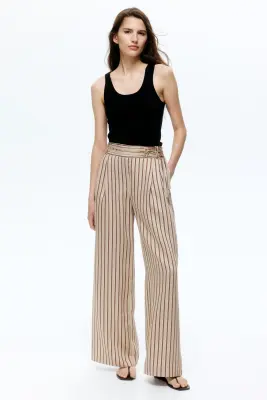 Pantalon en viscose mélangée avec ceinture - Beige clair/rayé — photo 1