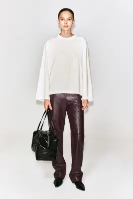 T-SHIRT À MANCHES LONGUES EN COTON BROSSÉ - BLANC — photo 2