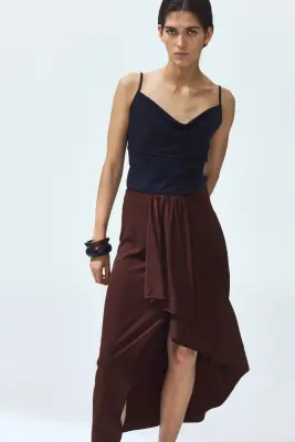 Jupe asymétrique avec panneau drapé - Marron foncé — photo 2