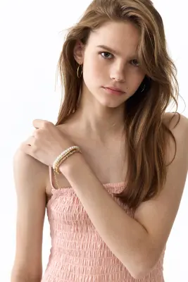 Robe smockée avec jupe évasée - Rose clair — photo 1