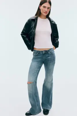 Flared Leg Ultra Low Waist Jeans - Bleu denim — photo 2