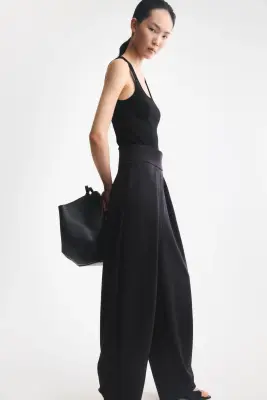 Pantalon à pinces avec jambes barrel - Noir — photo 5