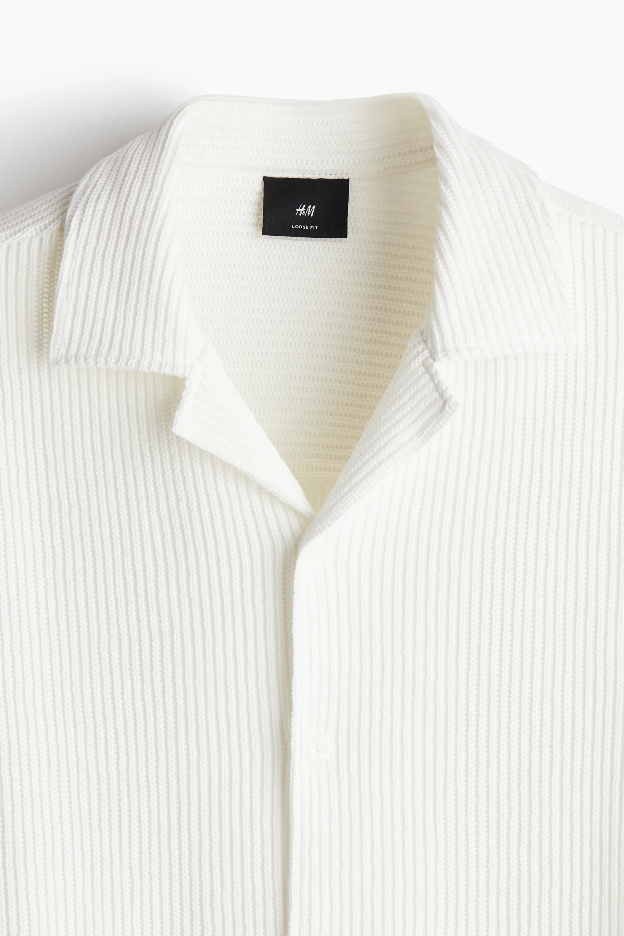 Chemise côtelée Loose Fit avec col cubain - Blanc
