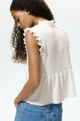 Top ruché avec détail à nouer - Crème — photo 2