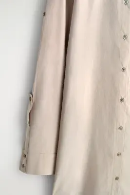 ROBE-CHEMISE MIDI EN COTON À MANCHES ÉVASÉES - SABLE — photo 5