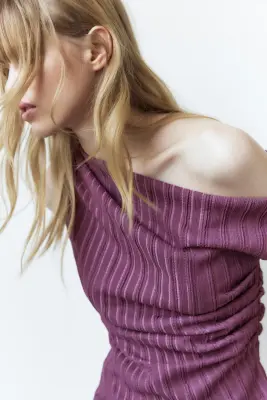 Top asymétrique texturé - Violet ancien — photo 3