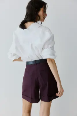 Short chic en lin mélangé - Violet prune foncé — photo 2