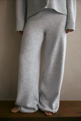 Pantalon en maille fine - Gris clair chiné — photo 1