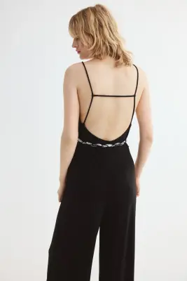 Combi-pantalon à bretelles fines avec ceinture - Noir — photo 3