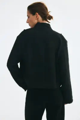 Veste effrangée en tissu bouclette - Noir — photo 3