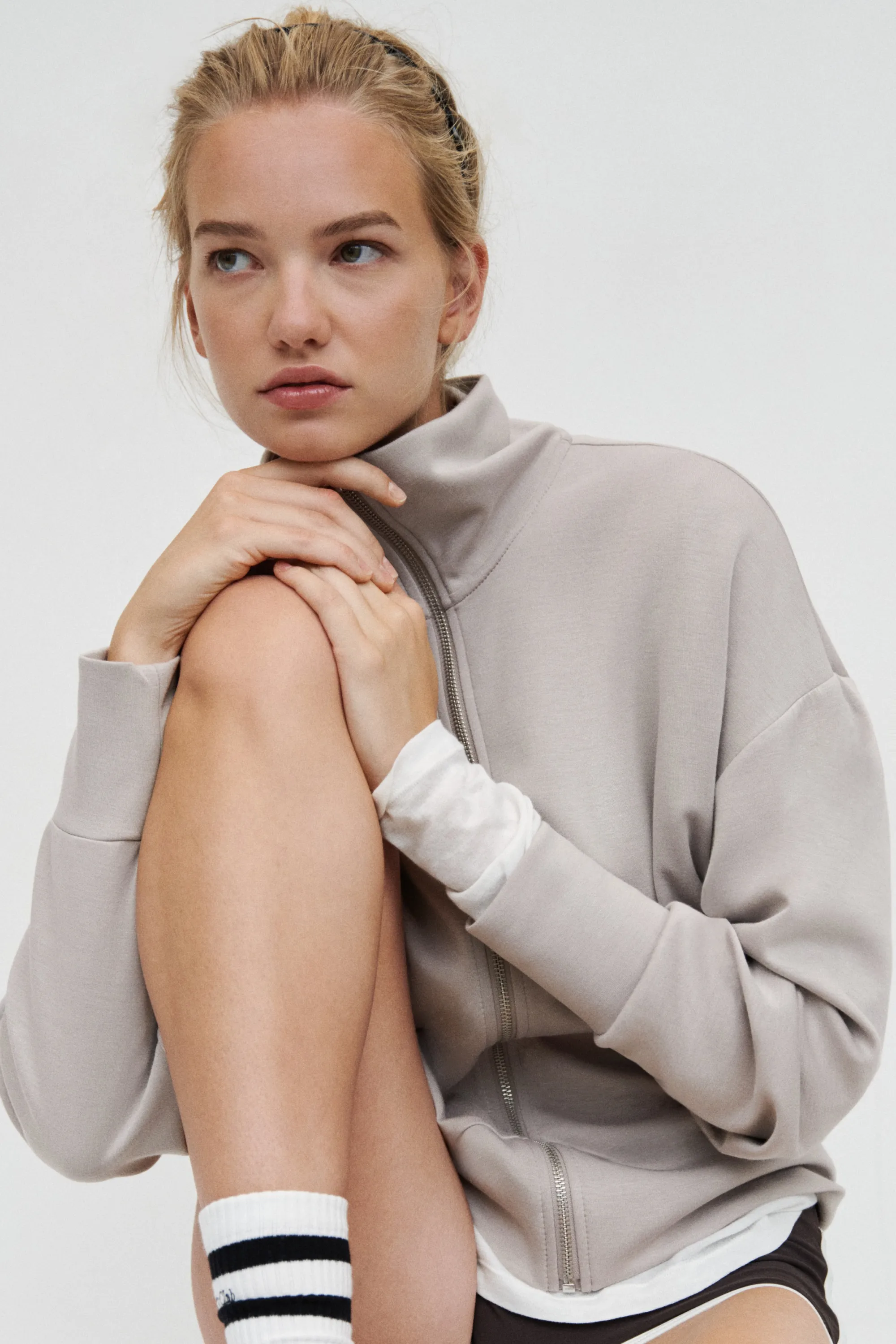 Veste de survêtement en jersey - Beige clair