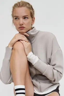 Veste de survêtement en jersey - Beige clair — photo 1