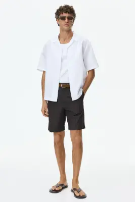 Chemise Relaxed Fit en lin mélangé avec col cubain - Blanc — photo 2