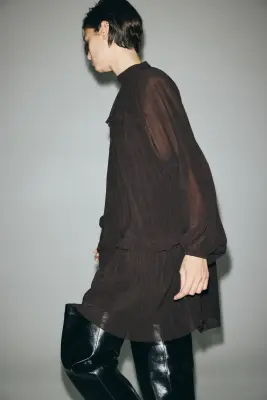 Robe plissée en jersey - Marron foncé — photo 1