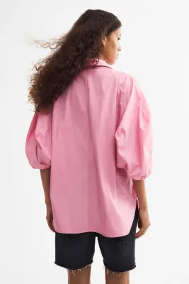 Blouse à manches bouffantes avec liens à nouer - Rose — photo 4