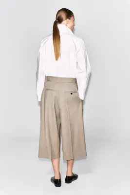 JUPE-CULOTTE À PLIS EN MÉLANGE DE LAINE - BEIGE CHINÉ — photo 3